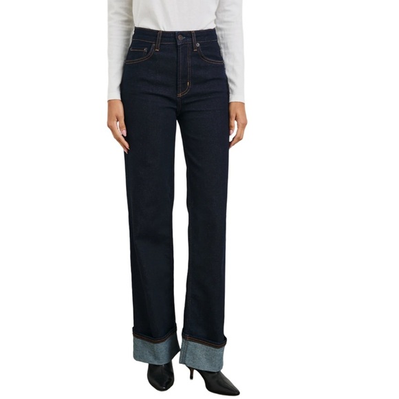 Rails The Getty High Rise Wide Leg Cuffed Moonlight Blues Denim Jeans Size 28 - Picture 1 of 12